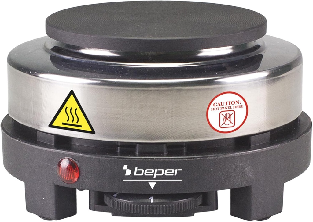 BEPER P101PIA003 Aragaz electric mic din fonta/otel inoxidabil, 5 nivele de gatit, aragaz electric portabil, aragaz de camping cu plita de 10 cm, 500 W