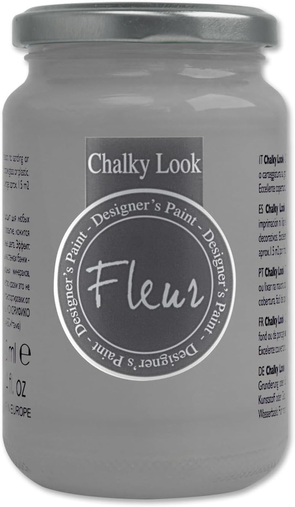 VOPSEA DE DESIGNER FLEUR | Vopsea pe baza de apa, efect creta naturala, extra opaca, Fleur Chalky F75, culoare fumurie, fabricat in Italia, format 330 ml