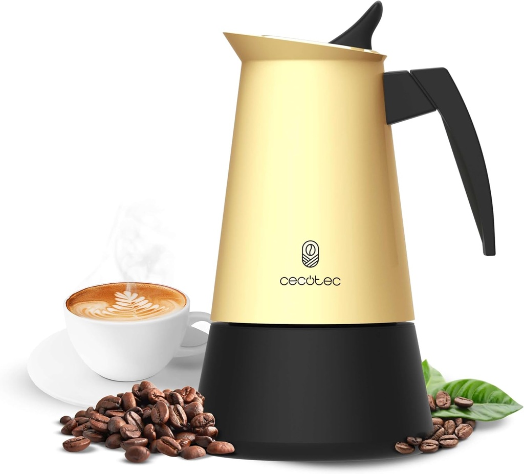 Cafetiera Cecotec Piccolina 200 Green Moka Express, capacitate 100 ml pentru 2 cesti, Design elegant din otel, Filtru din otel inoxidabil, Potrivit pentru toate suprafetele, Supapa de siguranta, Garnitura din silicon