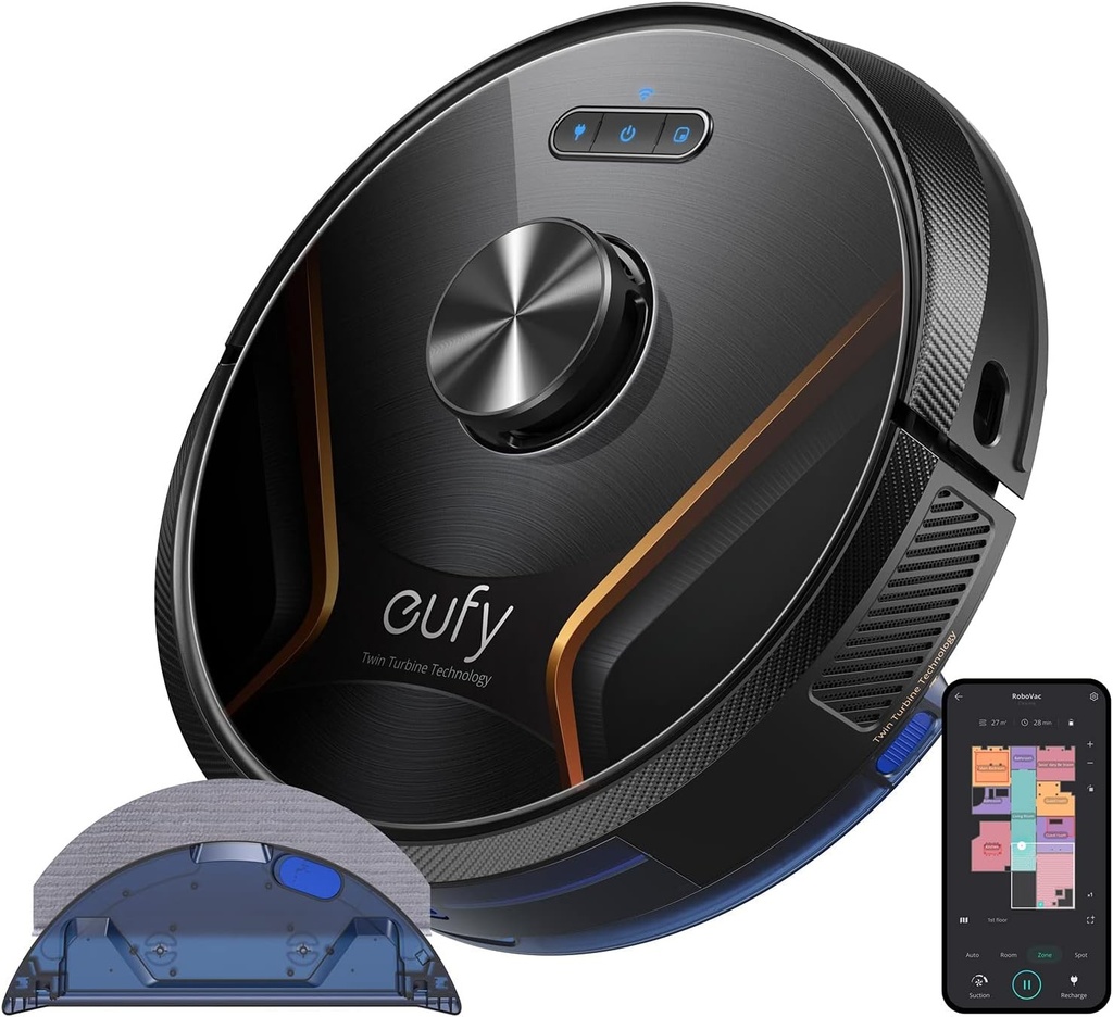 Aspirator robot eufy RoboVac X8 Hybrid cu mop, putere de aspirare 2x 2000Pa, navigatie laser iPath, aspirator si mop 2-in-1, tehnologie AI Map 2.0, tehnologie Twin Turbine, capacitate Wi-Fi