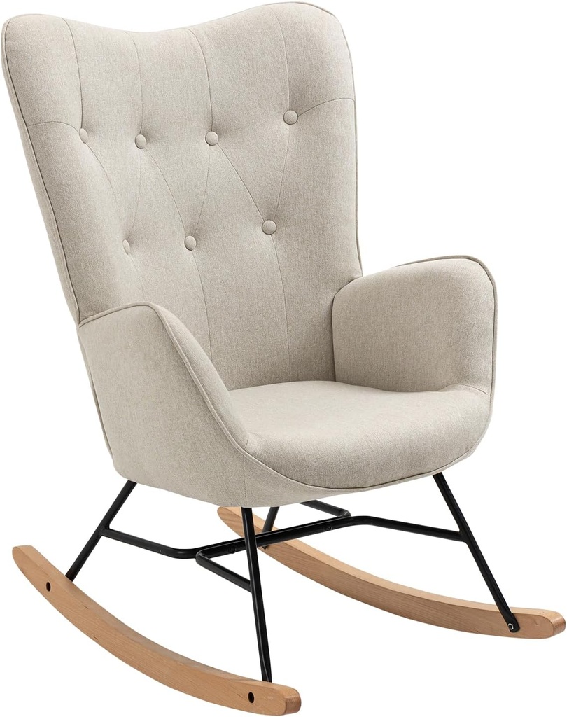 COZY FURNITURE Scaun balansoar Scaun de alaptare Husa din stofa pentru scaun scandinav pentru petrecerea timpului liber cu picioare din lemn masiv pentru camera de zi, dormitor, balcon, bej