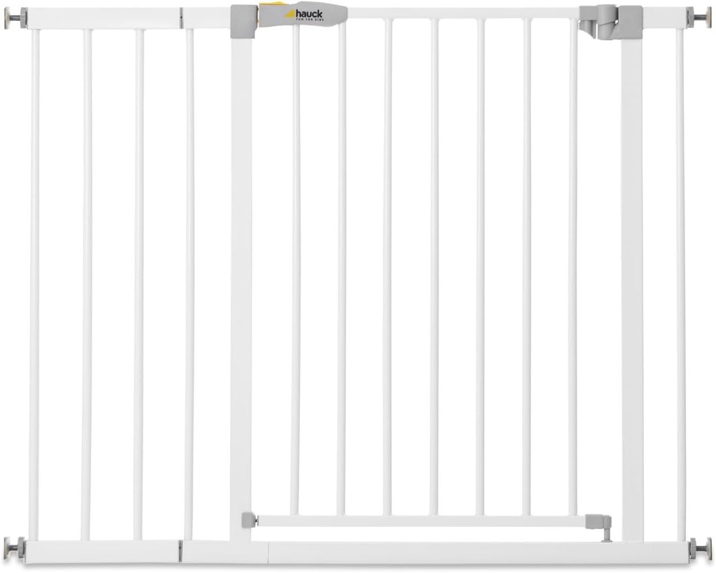 Hauck Open N Stop KD poarta scara/poarta usa cu extensie de 21 cm pentru latimi 96 - 101 cm, fara gaurire, 0-24 luni, deschidere cu o singura mana, pivotanti pe ambele parti, metal (alb)
