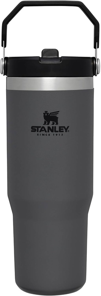 Sticlă de băut Stanley Iceflow Flip Straw cu paie 0,89 L - Sticla termos se menține rece mai mult de 12 ore - Lavabil la mașina de spălat vase - Sticlă sport - Sticlă de apă Fără BPA - Cărbune