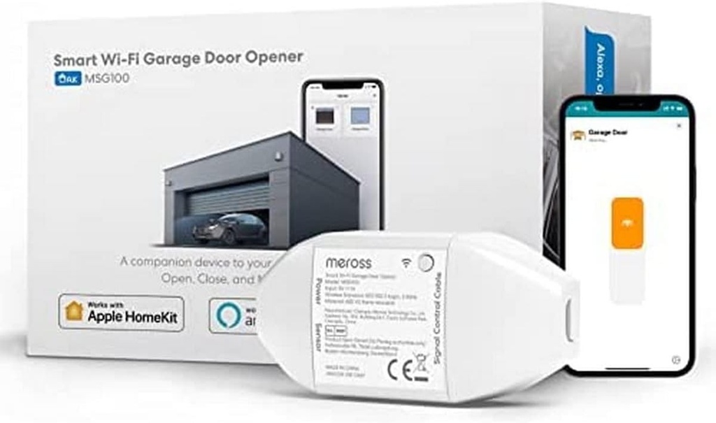 Meross Smart WiFi Garage Door Opener functioneaza cu Apple HomeKit, control APP, compatibil cu Alexa, Google Assistant si SmartThings, nu este necesar hub