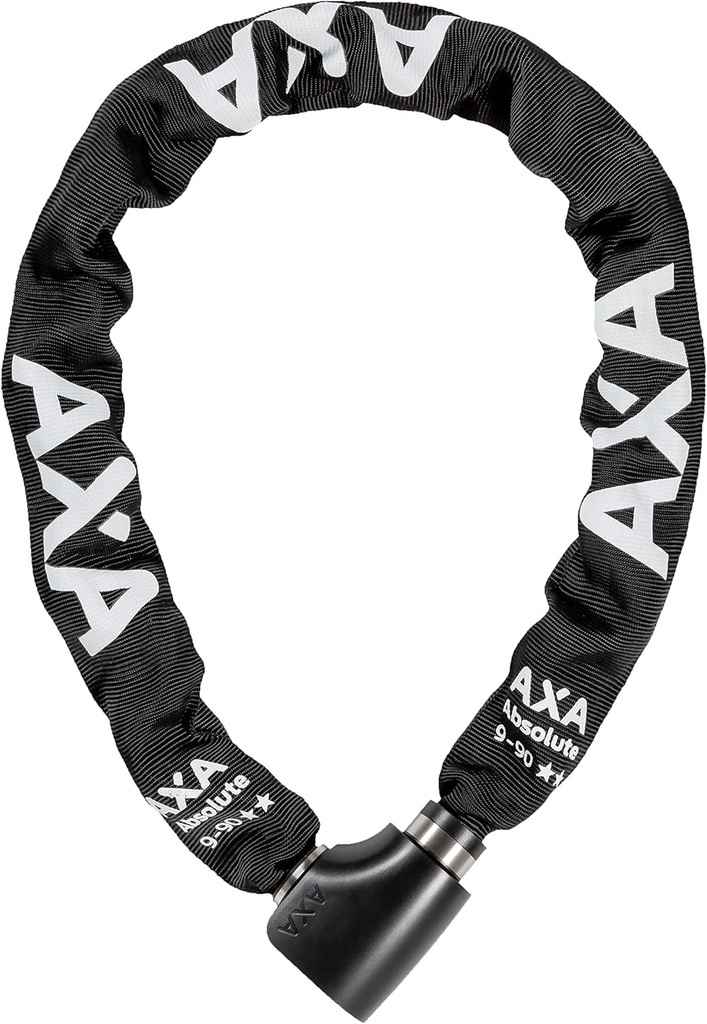 AXA Absolute 9-90 – Lacăt bicicletă – Lacăt cu lanț – Securitate ridicată – Nivel de securitate 14 – Verigi de oțel 9 mm – Lungime 90 cm – Husă din poliester negru
