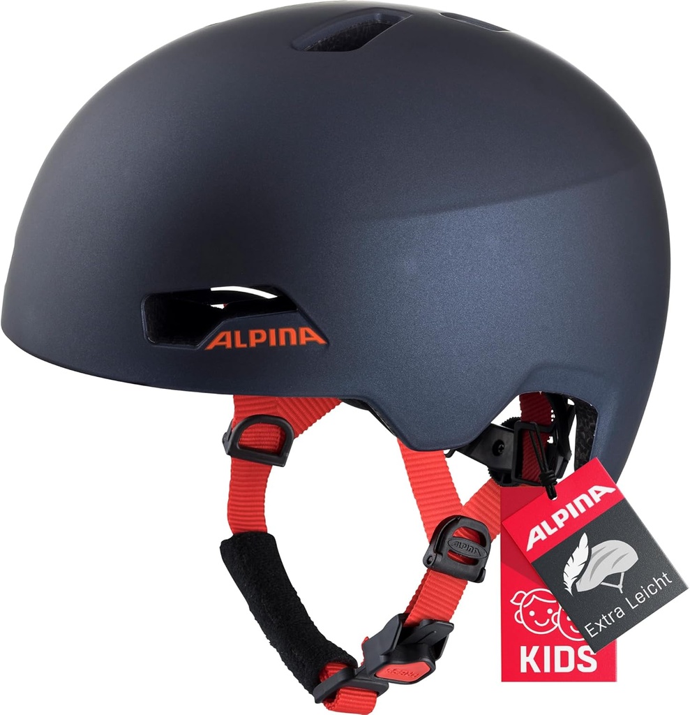ALPINA HACKNEY - Cască de bicicletă ușoară, rezistentă la spargere și cu climatizare optimă controlată cu LED adaptabil pentru copii, indigo mat, 47-51 cm