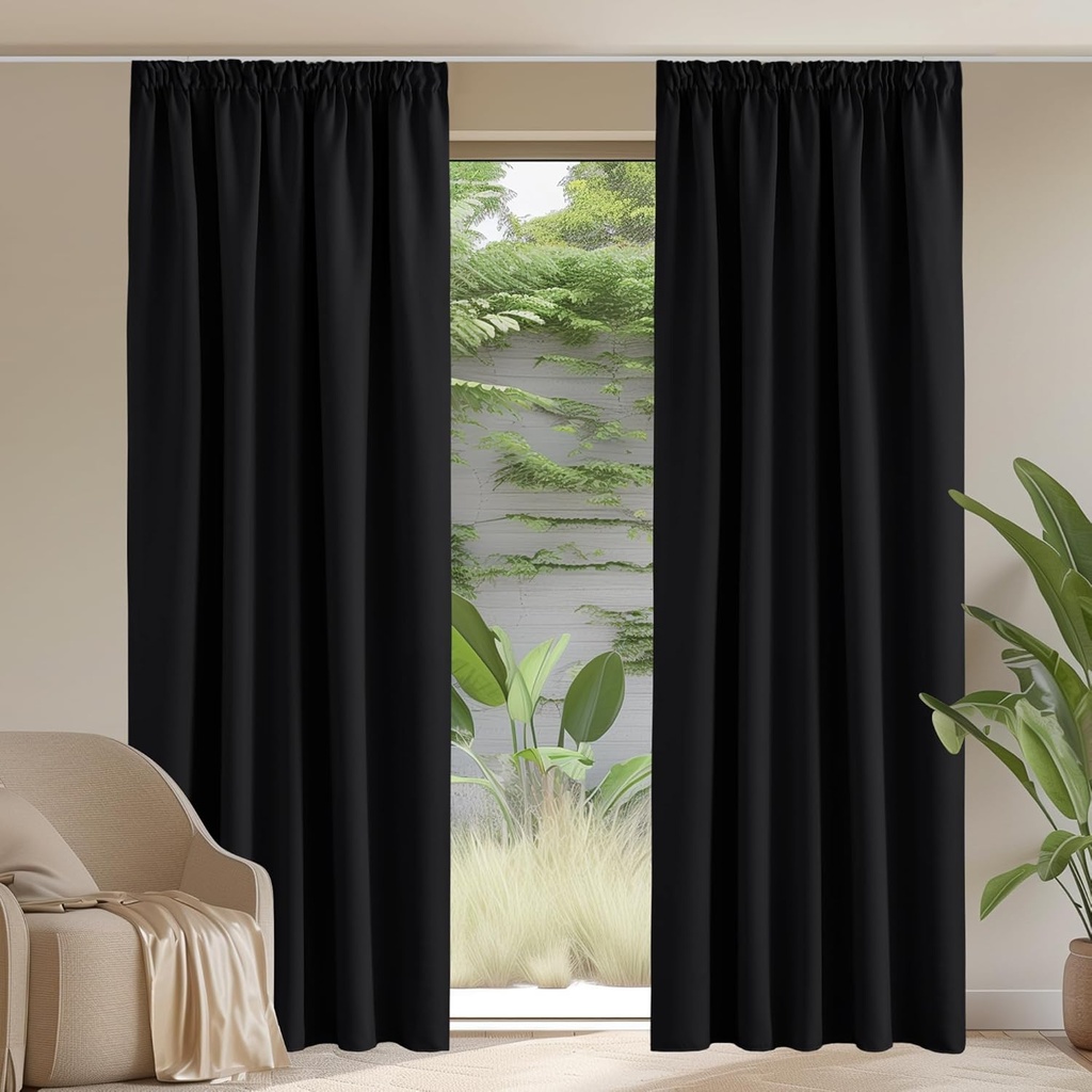 PONY DANCE Perdele opace Negru Set de 2 H 228 x L 167 cm Perdele termice Protectie la frig Perdele dormitor cu banda de adunare pentru sina Perdele termice opace pentru dormitor