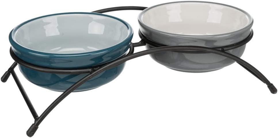 TRIXIE Bol pentru mancare pentru caini Eat on Feet, albastru petrol/albastru deschis/gri/gri deschis, 2 * 1,6 L/o20 cm