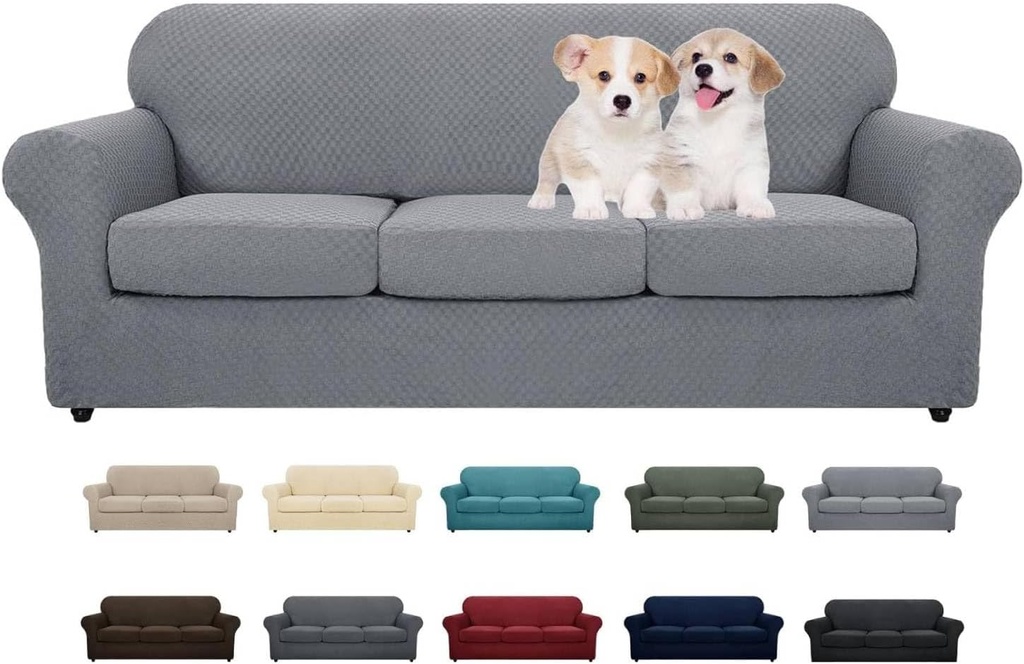 MAXIJIN 4 piese Cele mai noi huse de canapea pentru 3 locuri, elastice, antiderapante, pentru câini, elastice din jacquard, pentru protectie de mobilier (3 locuri, gri deschis)
