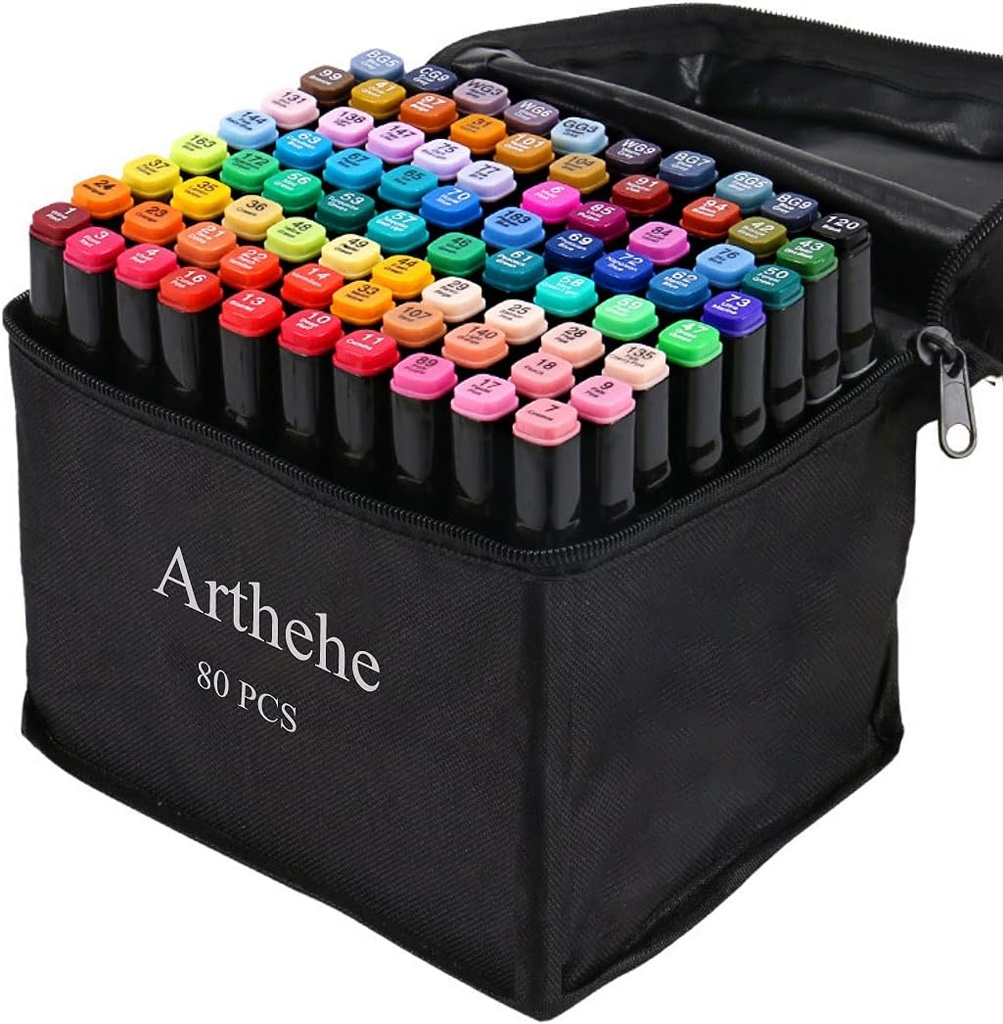 Set marker ARTHEHE 80 de culori Set marker cu alcool pentru adulți Set marker pentru manga/design/școală cu bază de depozitare