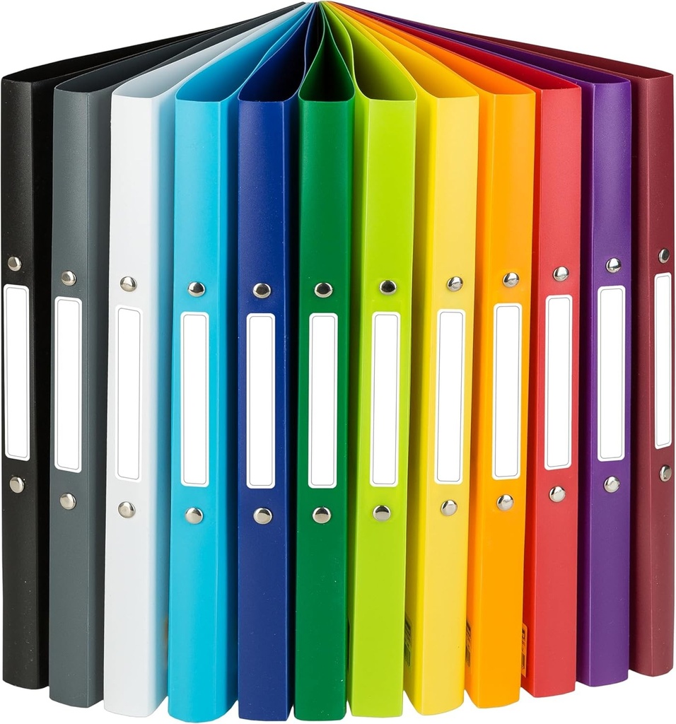 Idena 10426 - Legatura cu inele DIN A4, set de 12, mecanism cu 2 inele cu diametrul de 16 mm, latimea cotorului de 2 cm, in 12 culori diferite, potrivita pentru cca. 30 de coli de 80 g/m²