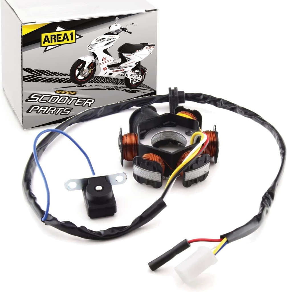 Stator alternator de schimb Area1 pentru 50cc. Compatibil cu Speedfight 2, TKR Vivacity Zenith Elyseo Limbo Buxy Gipsy Reggea SV Zenith, Splinter, Limbo Reggea
