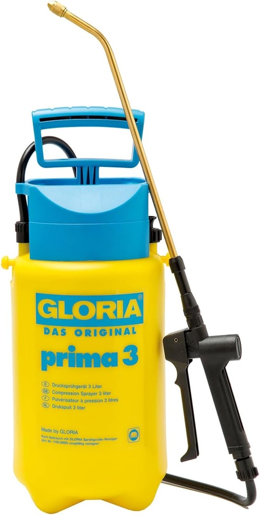 Pulverizator sub presiune GLORIA Prima 3 | Pulverizator de grădină | Pulverizator pentru protectia plantelor | Capacitate 3 L | Duză reglabilă din alamă | Compact pentru grădini mici
