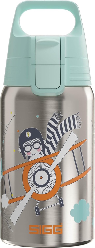SIGG - Sticla de băut pentru copii din oțel inoxidabil - Shield One Fly Away - Potrivit pentru băuturi carbogazoase - etanșă - Ușoară - Fără BPA - Gri - 0,5 L