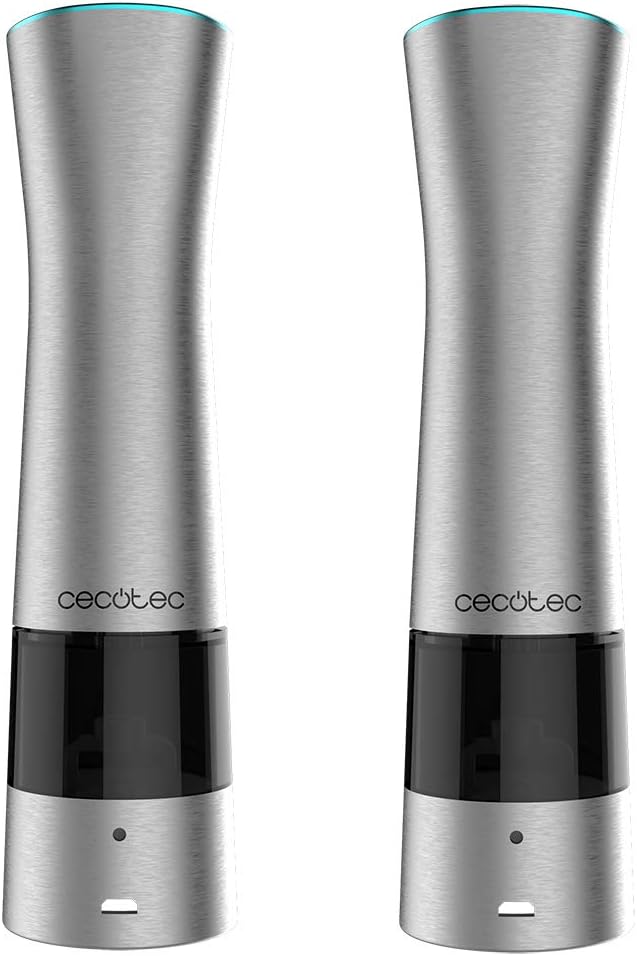Cecotec InstantMill Press Duo râșnițe electrice pentru condimente. Corpuri din oțel inoxidabil, râșniță ceramică cu funcție de presă, șlefuire reglabilă, ferestre acrilice, lumină LED încorporată, 2 unități