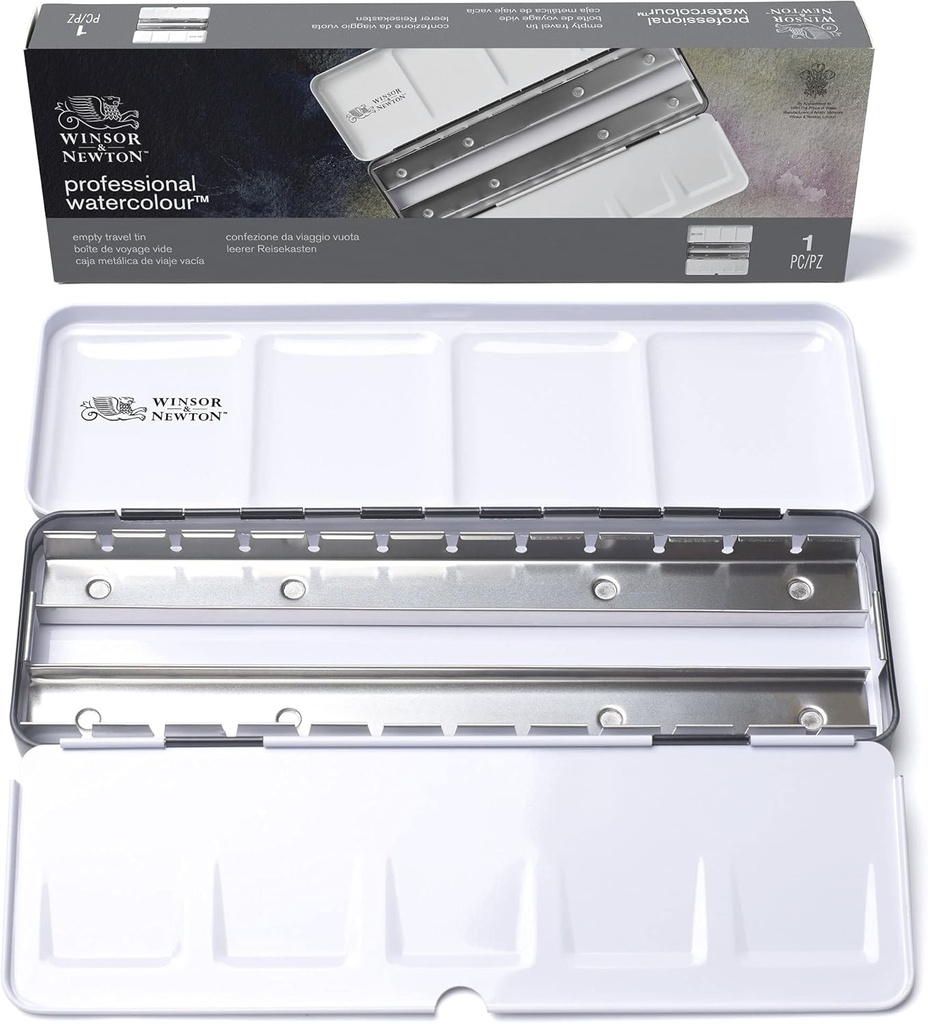 Acuarelă profesională Winsor & Newton - Cutie metalică de călătorie goală cu 12 compartimente