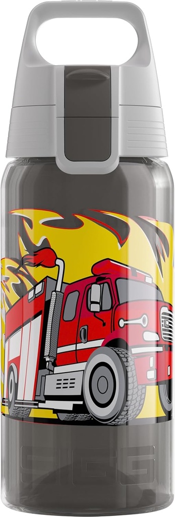 SIGG - Sticla de băut pentru copii - Viva One Camion de pompieri - Potrivit pentru băuturi carbogazoase - etanșă - Se poate spăla în mașină de spălat vase - Fără BPA - Sport și școală - Gri și roșu cu camion de pompieri - 0,5L