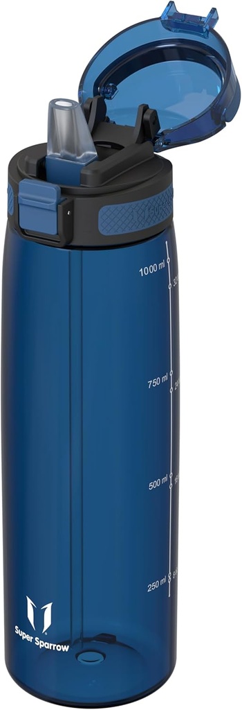 Sticla de băut Super Sparrow 1L - Sticlă de apă TouchSip - Fără BPA - Sticlă ideală pentru sport - Sticlă Tritan cu paie pentru sport, în aer liber și camping - Ușoară, durabilă