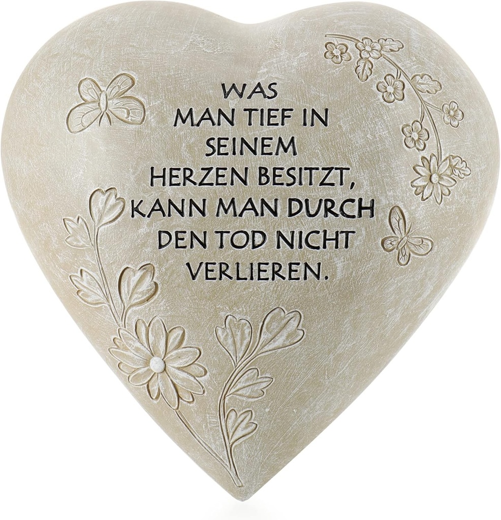 com-four(R) Decor pentru mormant in forma de inima - decor pentru mormant rezistent la intemperii cu fluturi - piatra memoriala cu inscriptie - piatra de doliu decorata cu zicala memoriala