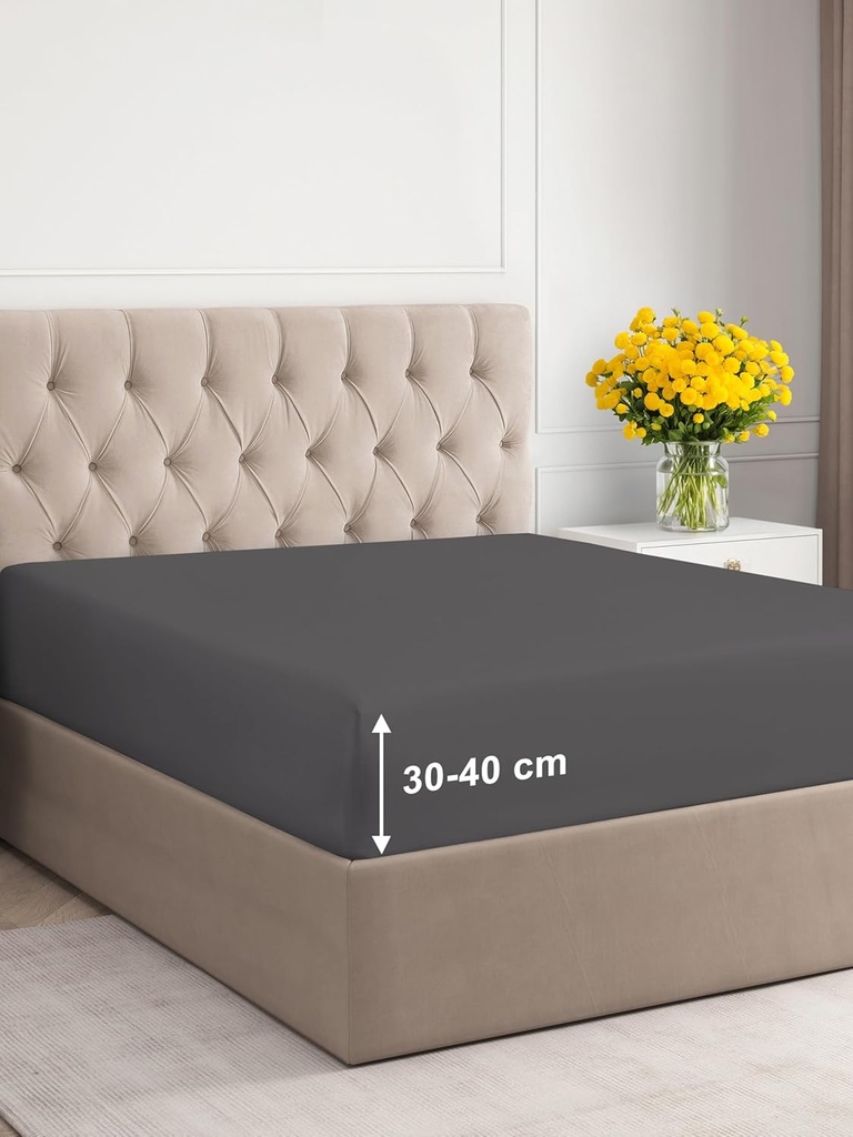 Cearceaf de pat 100x200 Gri ​​închis 40 cm Înălțime bază - Cearceaf de lux pentru pat de o persoană - Se potrivește saltelelor cu înălțimea de până la 40 cm - Cearșaf moale, fără sifonuri și respirabil - Pachet unic