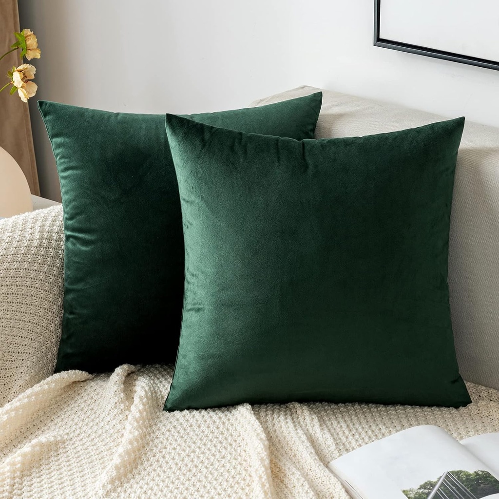 Husa de perna din catifea EMEMA Husa de perna 45x45 cm Perne decorative Perna de canapea verde inchis Perna lombara Husa de perna cu fermoar ascuns Canapea Dormitor Set de 2