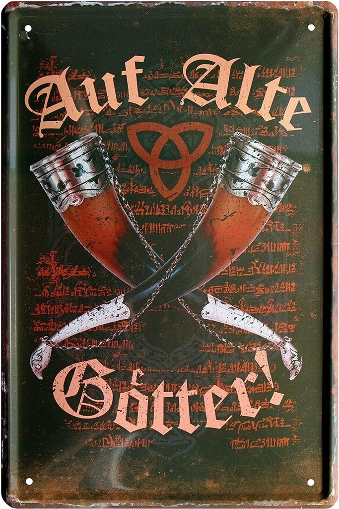 schilderkreis24 Viking zicală: „Către zeii vechi” Aclamații decor Thor semn metalic bar pub corn corn de băut Viking Valhalla Odin bere hidromel Cadou germanic ziua de naștere Crăciun 20x30 cm