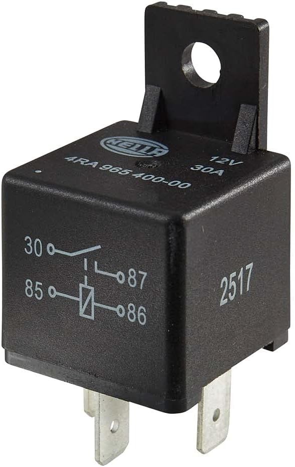 HELLA Releu, curent principal - 12V - 4 pini - Schema de conectare: S1 - Conector: A - Normal deschis - Culoare: negru - cu suport - 4RA 965 400-001