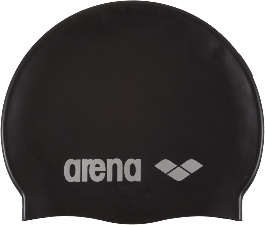 ARENA unisex – șapcă de înot clasică din silicon pentru adulți, negru-argintiu (55), mărime unică UE