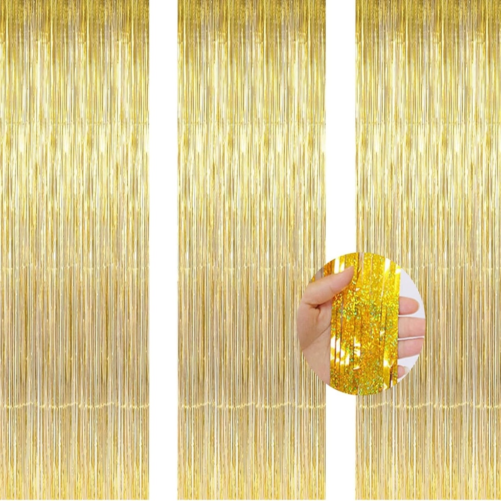 AILEXI Pachet de 3 Perdele din folie de folie cu franjuri Stralucitoare Draperie Decorare usa fereastra pentru ziua de nastere Accesorii pentru petreceri de nunta 3ft * 8ft - Laser Gold