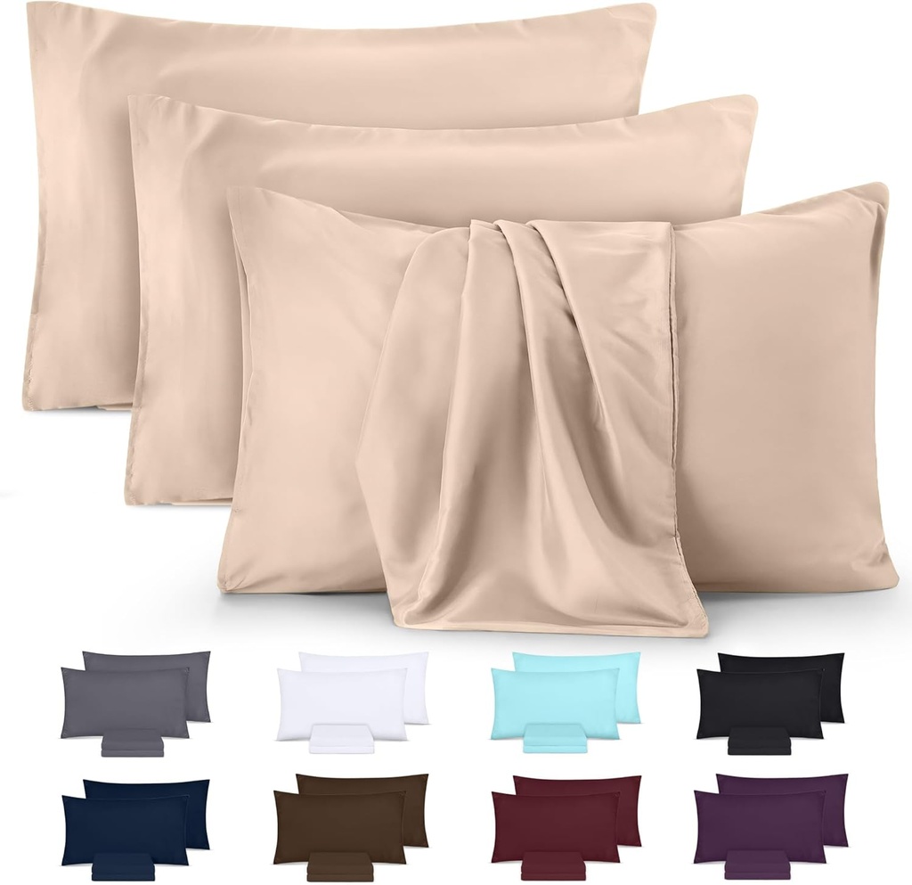 Lenjerie de pat Utopia - Microfibră periată moale - 100% poliester - Fete de pernă 20" x 30" - Set de 4 - Fete de pernă rezistente la contracție și la decolorare - Bej