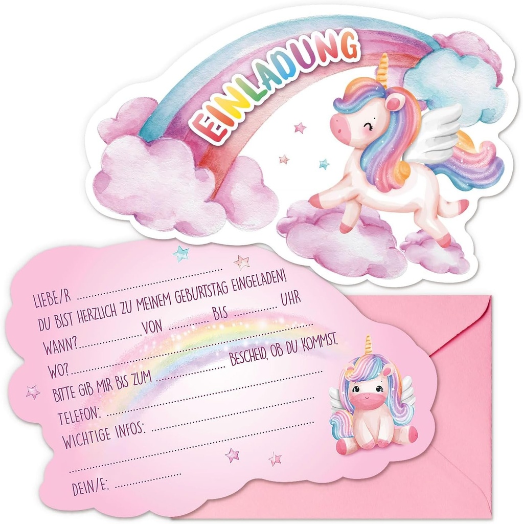 GEBETTER 12 Invitatii cu unicorn curcubeu pentru zilele de nastere ale copiilor 14 x 9 cm Invitatie la petrecere de nastere Inscriere la scoala pentru fete si baieti Invitatii de aniversare pentru copii Petrecere de aniversare Petrecere de copii