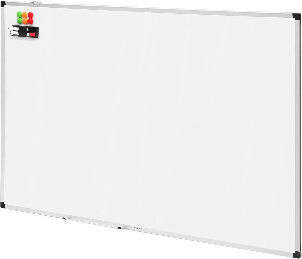 Tabla alba Amazon Basics, stergere uscata, cu suport pentru pix si margini din aluminiu, 150 cm x 100 cm
