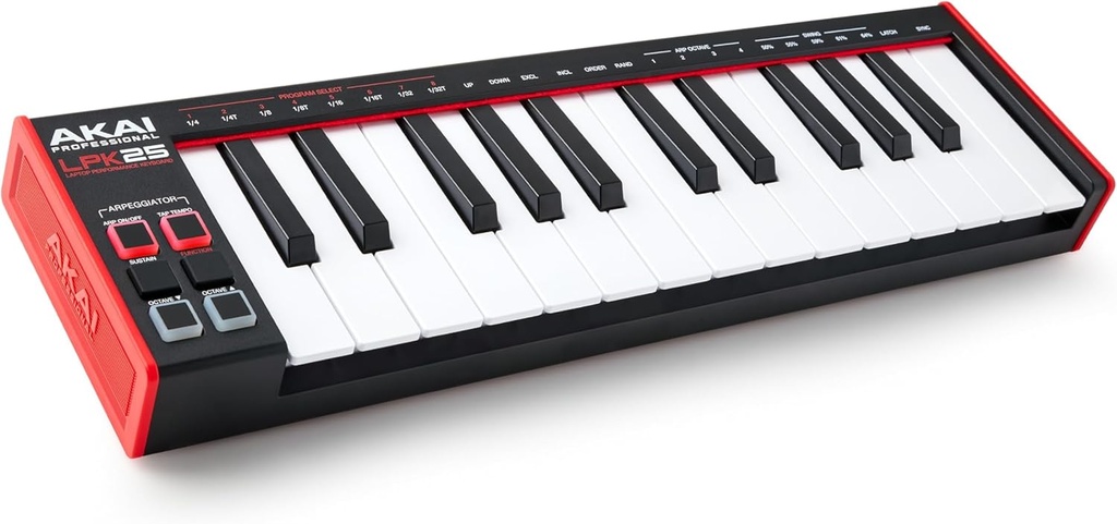 AKAI Professional LPK25, controler de tastatură USB MIDI cu 25 de taste cu sinteză receptivă pentru Mac și PC, arpegiator și software muzical