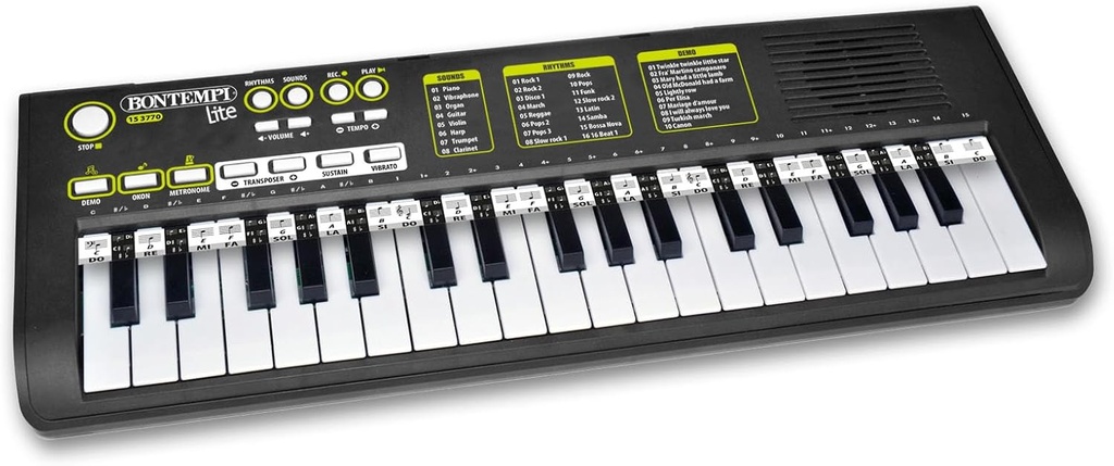 Bontempi | KeyRhythm - Tastatură digitală cu 37 de taste, pas de 2 cm cu mufă pentru căști, bandă pentagramă, metronom și transpozitor, 54,4 x 18,4 x 5,4 cm