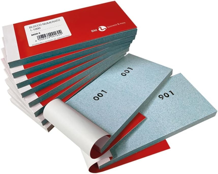 Bm - BeMore- Mod 9 - Blocuri numerotate de la 1 la 1000 - Dimensiune 13cm x 6cm - Pachete de 10 Blocuri colorate - Evenimente, Petreceri, Targuri, Loterie si Trageri la sorti