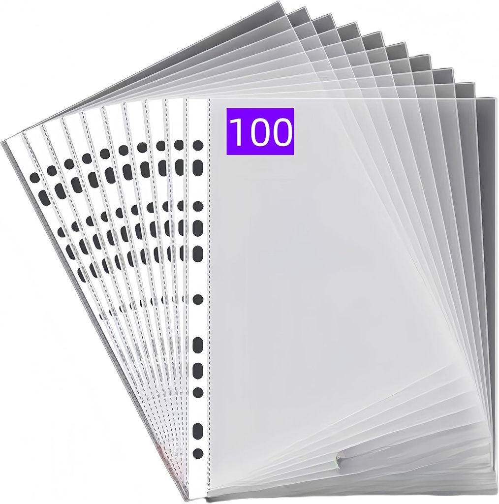 PUTOAHAO 100 de bucati A4 Clatoare cu inele, Foldere A4 Format DIN A4, Foi A4 pentru Clatoare 60 Microni (0,06 mm), Plicuri A4 Perforate