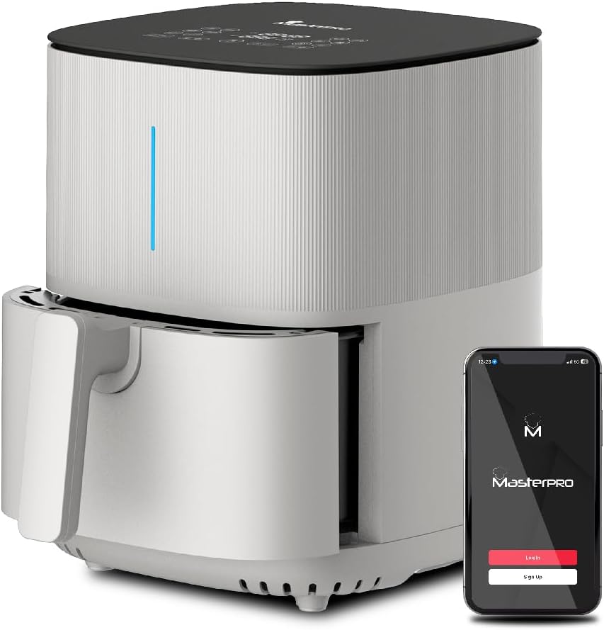 MasterPRO BY CARLO CRACCO - Friteuză cu aer 1500W 5L - 12 programe - Control tactil LED - Control aplicație - Acoperire antiaderență - Culoare albă