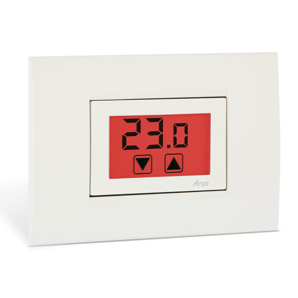 Vemer VE459400 AROS Termostat cu ecran tactil incorporat si sursa de alimentare 230V, alb si gri antracit.