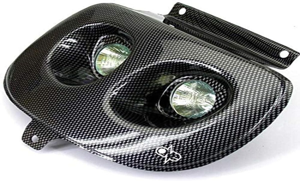 O variantă de amplificator pentru farul din față (Cod 77201315 – Masca de far cu halogen în stil carbon, compatibilă cu modelele MBK Booster Spirit/Yamaha BWS din anii 1994–2003)