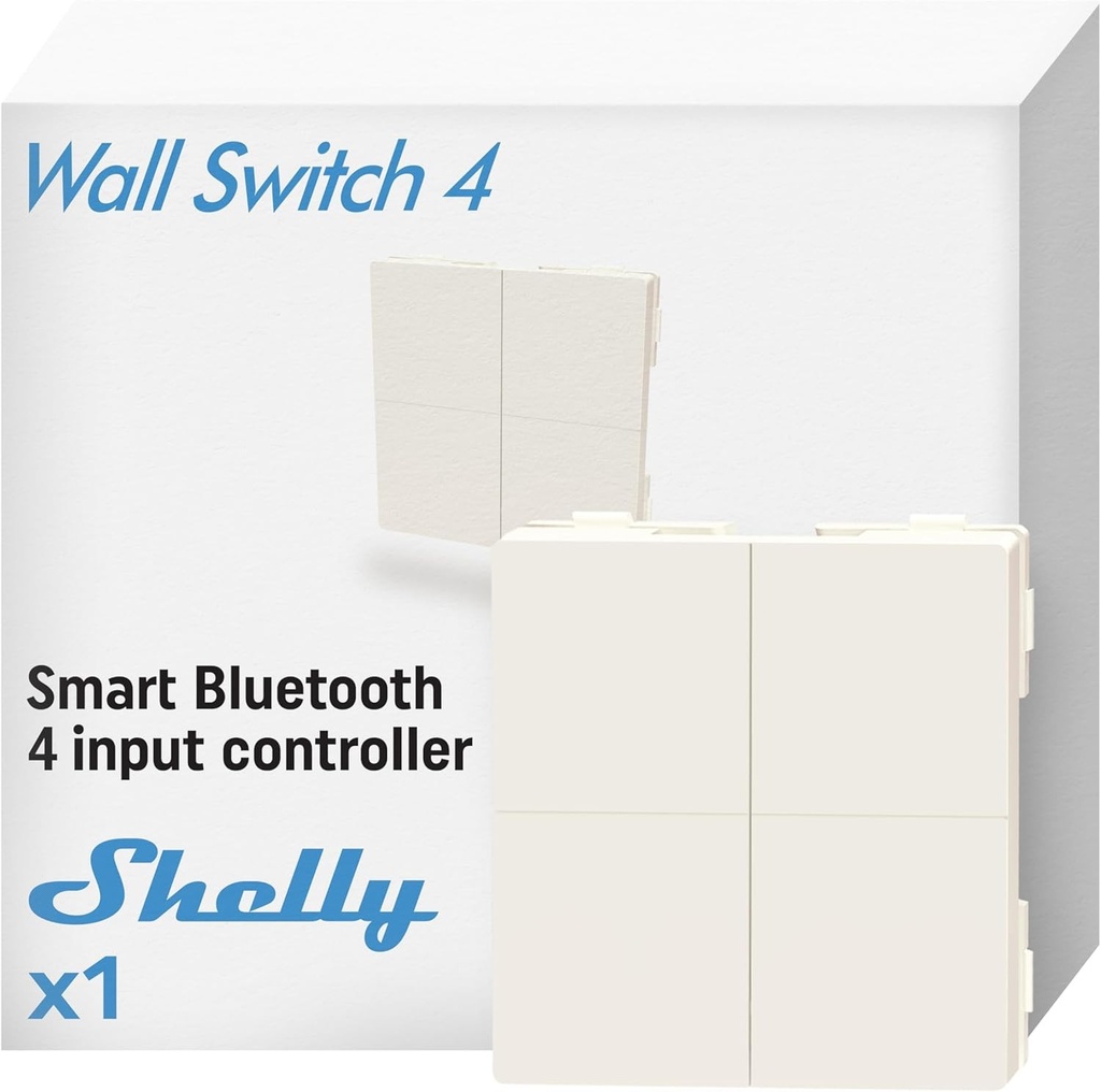 Shelly BLU Wall Switch 4 - Comutator Bluetooth, nu este necesar cablare, control de la distanta al luminii, multi-clic, criptare puternica, compatibil cu Home Assistant, aplicatia iOS si Android