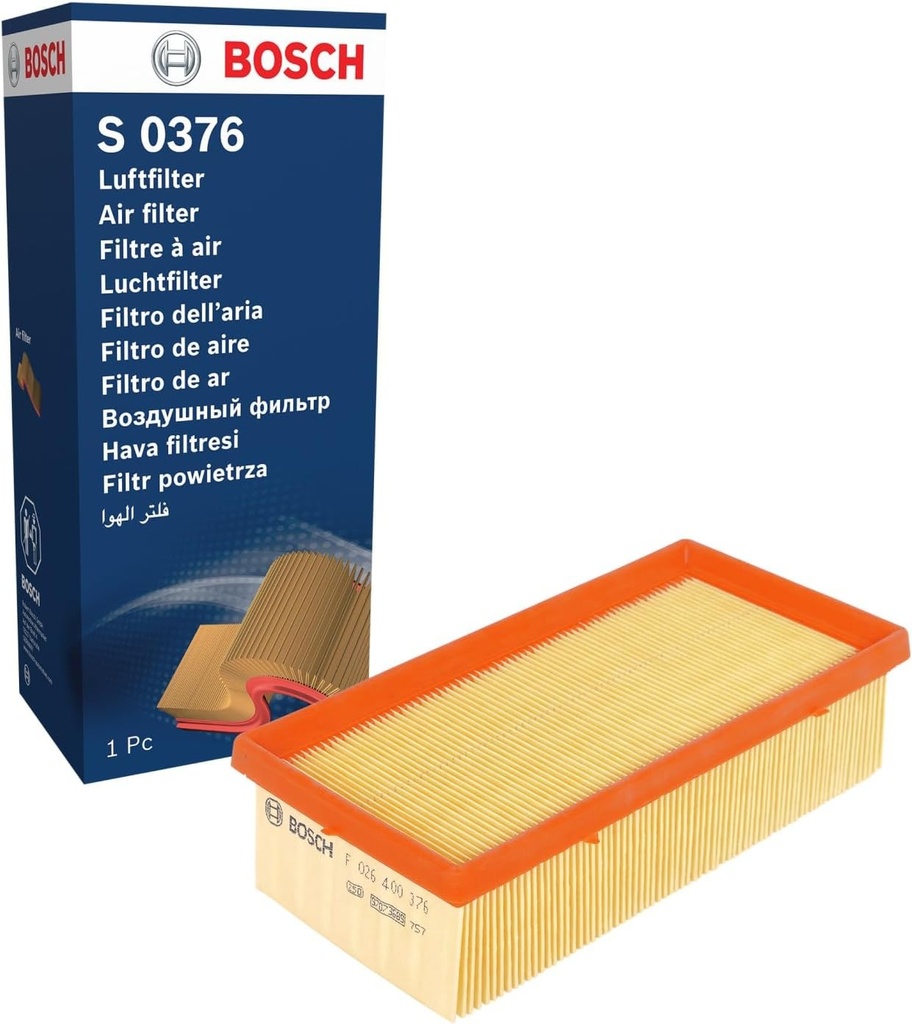 Filtrul de aer auto Bosch S0376 - Capteaza particulele solide in afara admisiei de aer - Rezistent la umiditate si foarte rezistent la tractiune