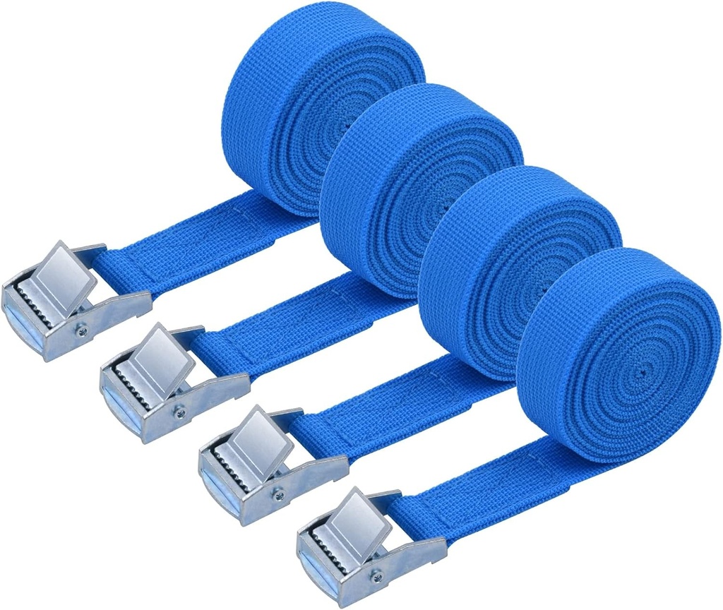 URAQT 4 buc curele de tensionare, curele de tensionare 2 M x 2 cm, curele de tensionare a sarcinii cu catarama, potrivite pentru motociclete, masini, suporturi pentru biciclete, tractiune: 500 kg / bucata (albastru)