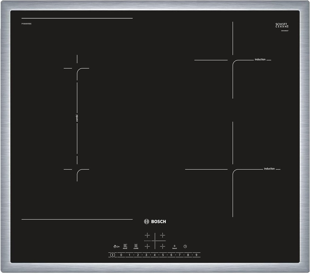 Bosch PVS645FB5E Serie 6, Plită cu inducție, CombiZone: combină două zone de gătit, DirectSelect, PowerBoost, cu profile, Negru, 60 cm