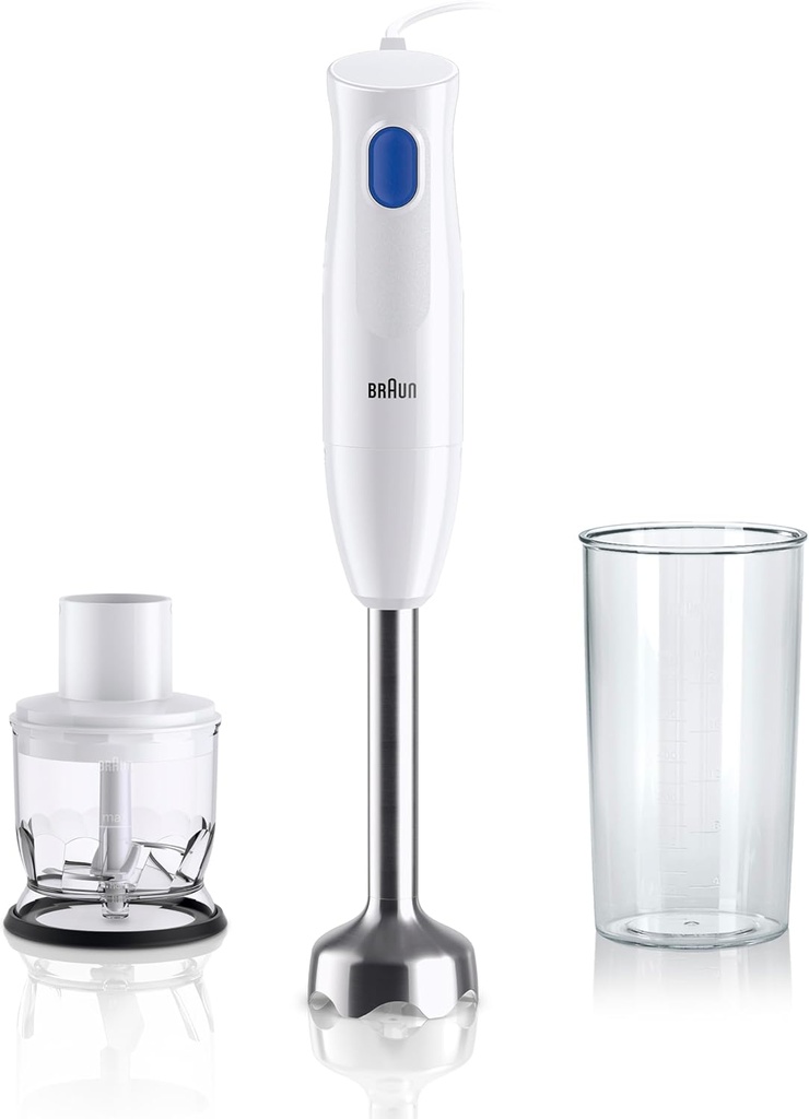 Braun MultiQuick 1 MQ10.201MWH cu 5 ANI DE SERVICE, blender de mână ușor, tehnologie EasyTwist, tocător de 350 ml și ulcior de 600 ml inclus, 450 W, alb