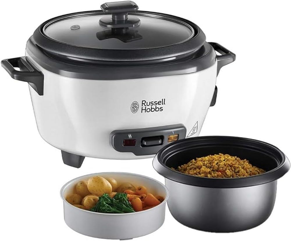 Orez mic Russell Hobbs - 0,8 L cu inserție pentru aburi - Oală cu acoperire antiaderență; lingură de orez și ceașcă de măsurat; Arată lentă pentru legume și pește, 27030-56