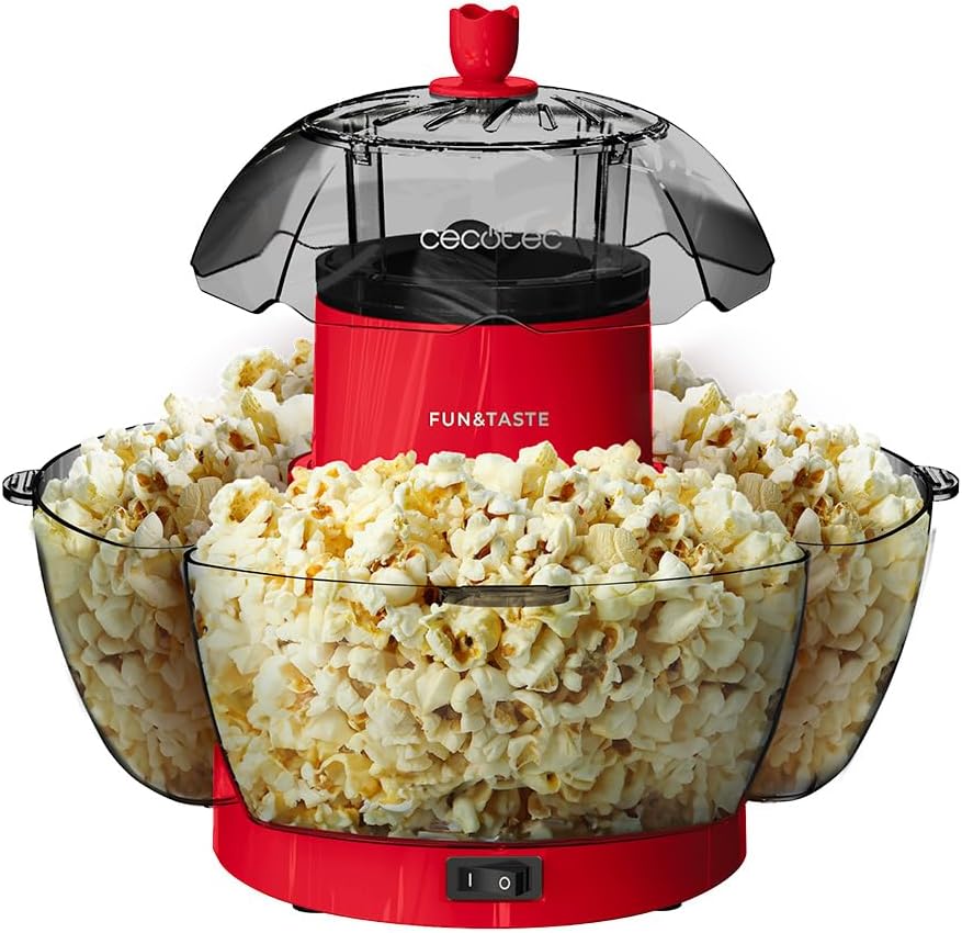 Cecotec Fun&Taste P'Corn Lotus Mașină electrică pentru floricele de porumb. Mașină de făcut popcorn de 1200 W, gata în 2 minute, include 4 recipiente detașabile, capacitate totală de 4,5 l