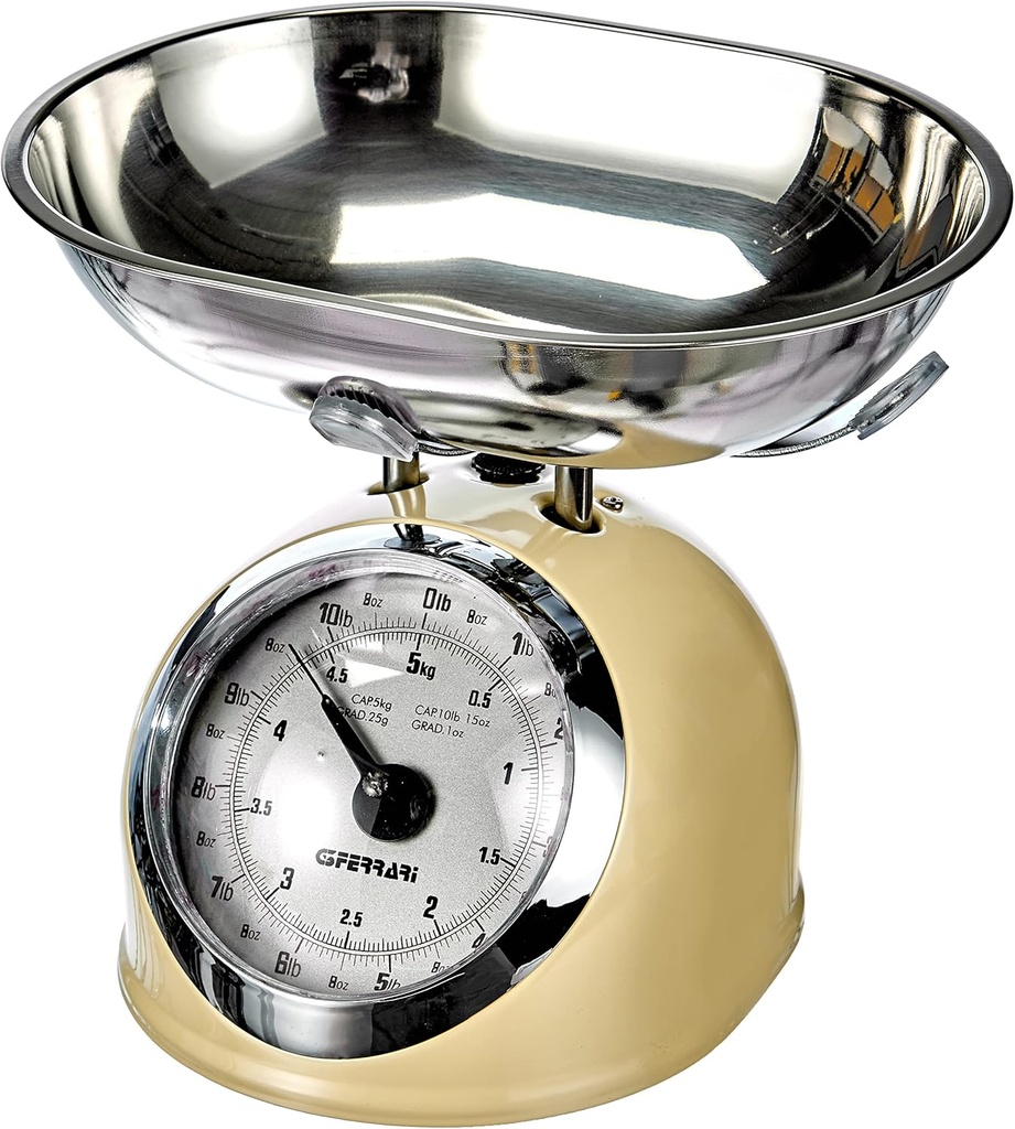 Cantar mecanic de bucatarie G3 Ferrari G20003 "Aska", 25 g / 5 kg, metal, crem