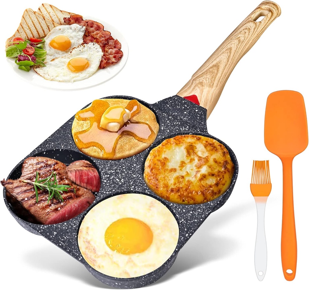 Tigaie antiaderență pentru clătite și omlete Rhitchy: tigaie din aluminiu cu 4 găuri pentru clatite, hamburgeri, ouă prăjite, pentru mașinile de gătit și cu inducție