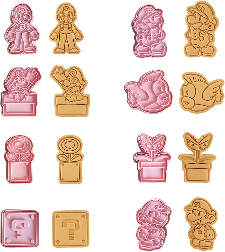 Forme de prăjituri pentru copii, set de 8 bucăți Super Mario din plastic pentru tăieturi de prăjituri, reutilizabile pentru decorațiuni de bricolaj pentru copii, decorare prăjituri, deserturi, prăjituri, produse de patiserie