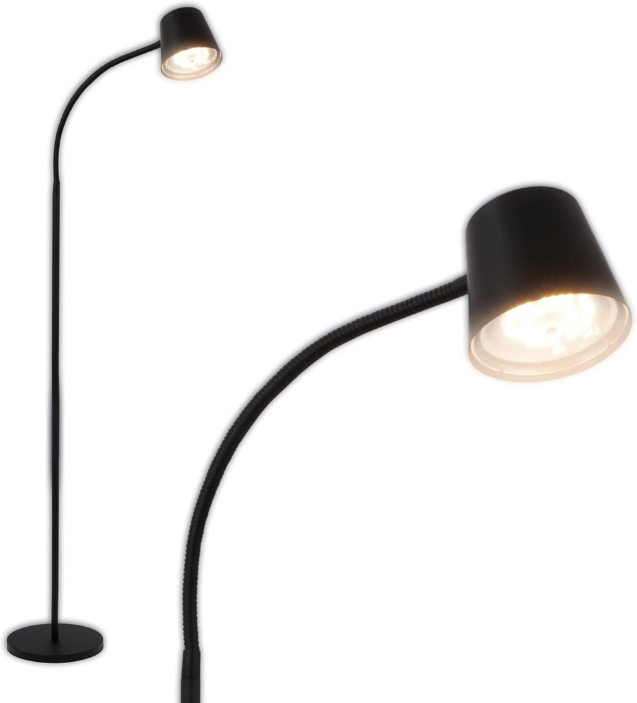 BRILONER - Lampă de podea LED fără fir cu atingere, reglabilă continuu, baterie și sursă de lumină interschimbabile, lampă de podea alimentată cu baterie, lampă de citit, lampă de sufragerie, proiector de tavan, lampă de podea, înălțime 126,5 cm, negru